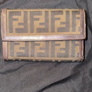 Fendi Brown and Black Zucca Monogram Continental Wallet